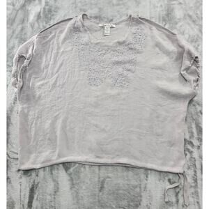 American Rag Lightweight Cold Shoulder Beaded Top Size L Gray Blue Embroidered